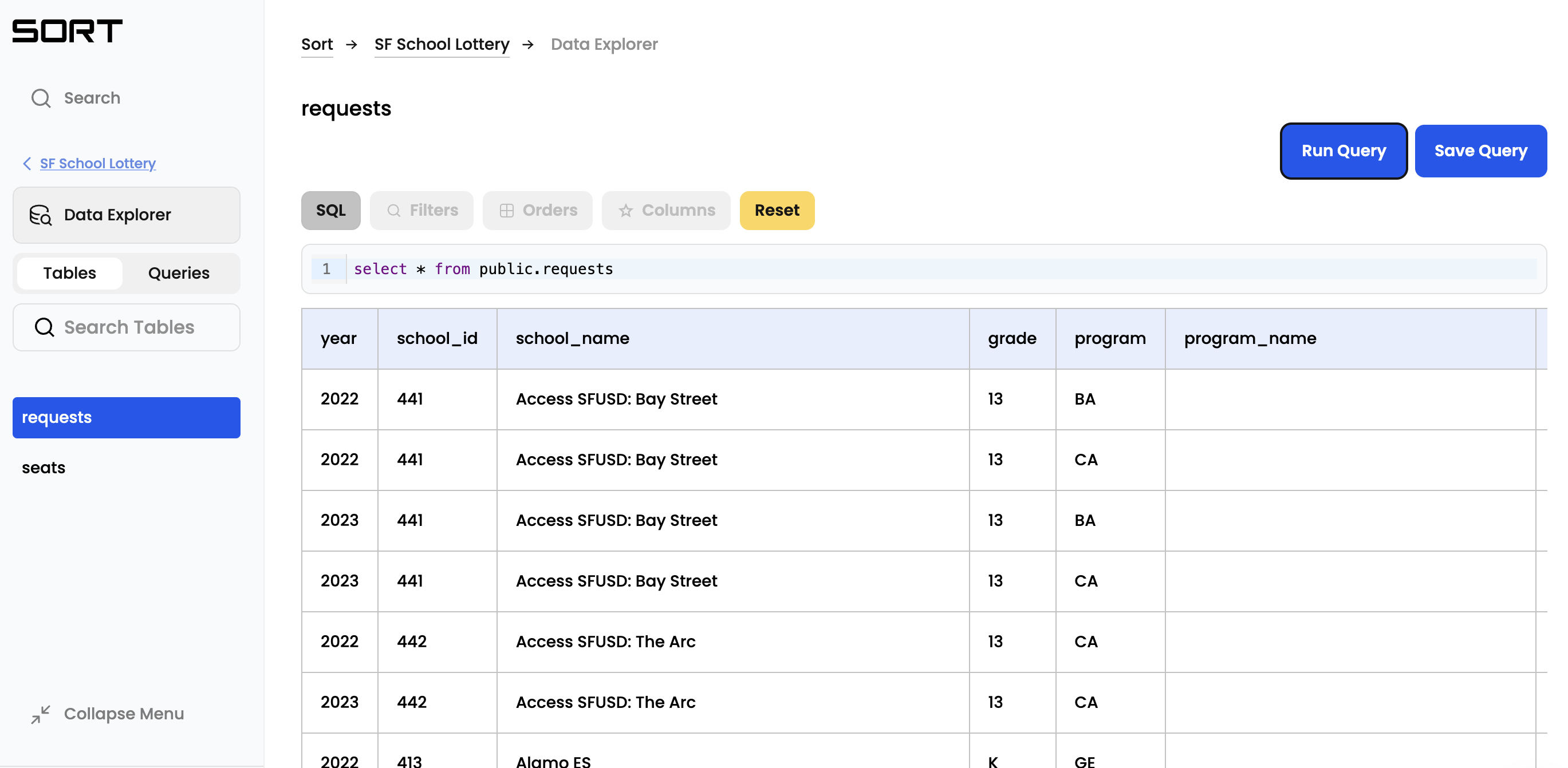 Run a query in the SQL terminal