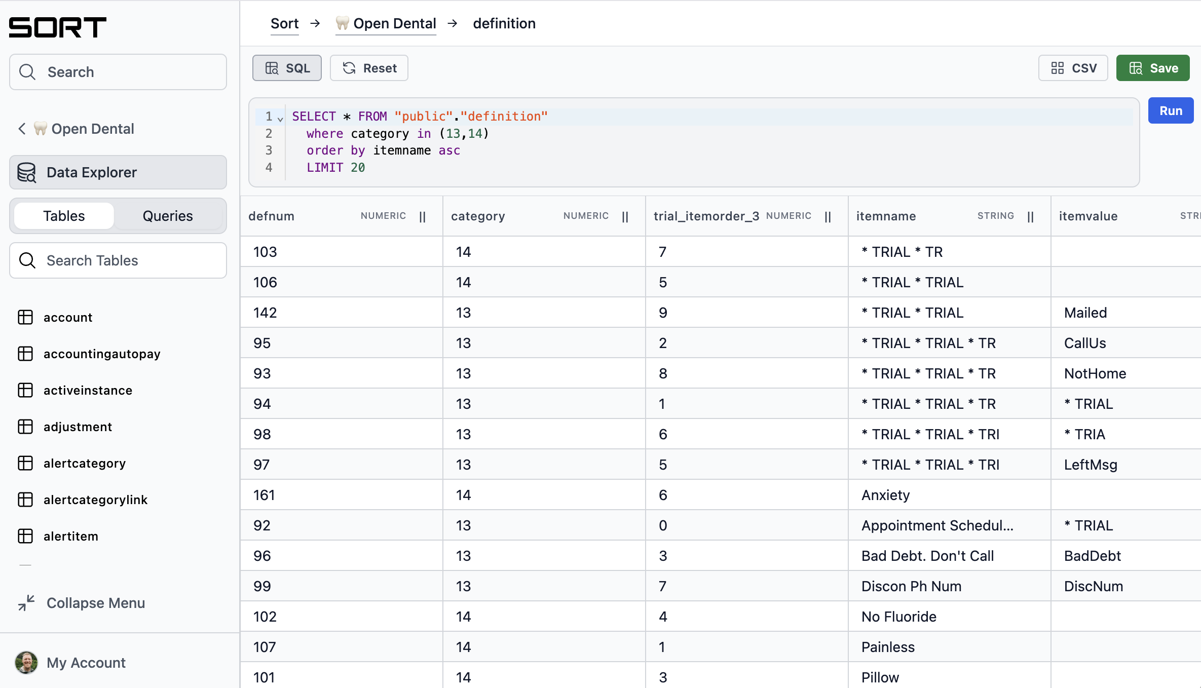 Run a query in the SQL terminal